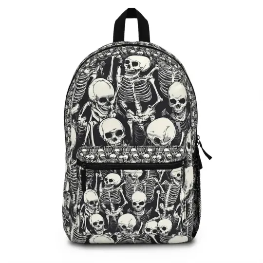 Discover Gothic Skeleton Pattern Backpack ,Spooky Skeleton Backpack, Trendy School Bag, H