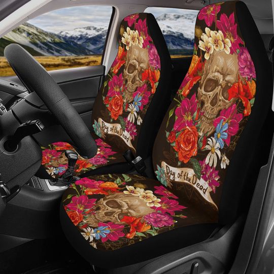 Discover Rose day of the dead Skull Car Seat Cover car mat full set, skull seat cover mat for car, skull car mat, gothic skull mat seat cover for car