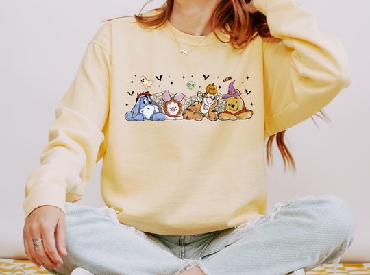 Discover Comfort Colors Winnie The Pooh Spooky Season Sweatshirt, Disney Winnie The Pooh Hoodie, Halloween Hoodie, Winnie The Pooh & Friends Sweater