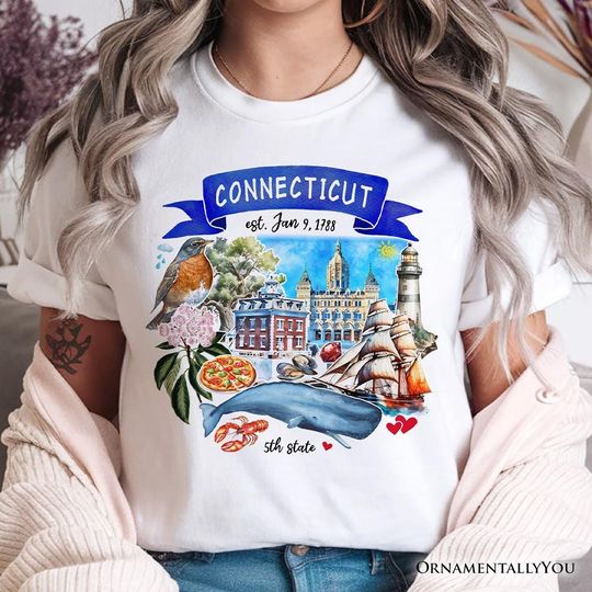 Discover Artistic Connecticut State Themes and Landmarks T-Shirt, Tee for History and Travel Lovers