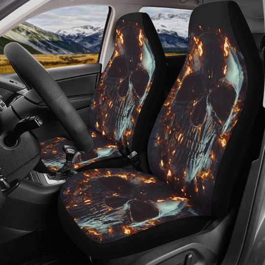 Discover Flaming Skull Car Seat Cover car mat full set, Grim reaper skull seat cover mat for car Gothic skull car seat cover, skull mat cover for car