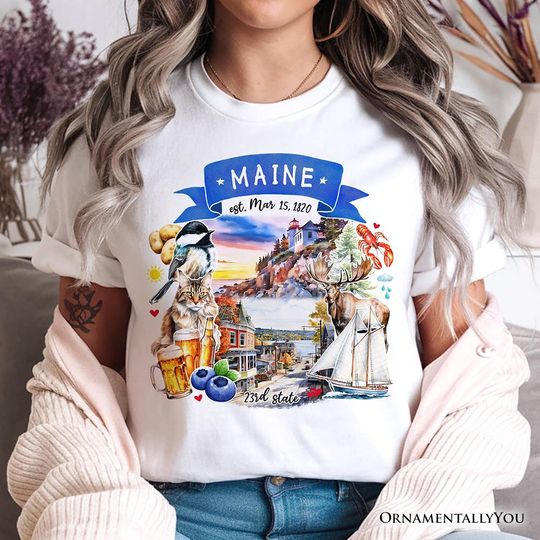 Discover Artistic Maine State Themes and Landmarks T-Shirt, Tee for History and Travel Lovers