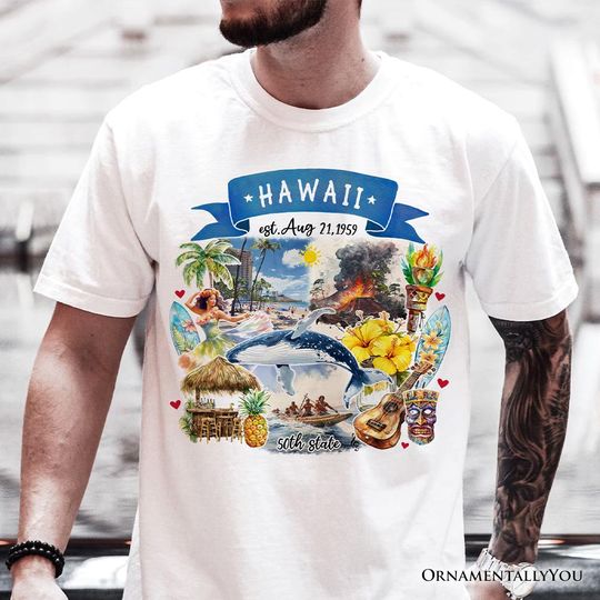 Discover Artistic Hawaii State Themes and Landmarks T-Shirt, Tee for History and Travel Lovers