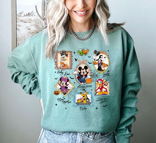 Discover Comfort Colors Disney Spooky Sweatshirt, Mickey & Friends Halloween Hoodie, Family Matching, Coquette Bow Halloween Sweatshirt, Disney Trip