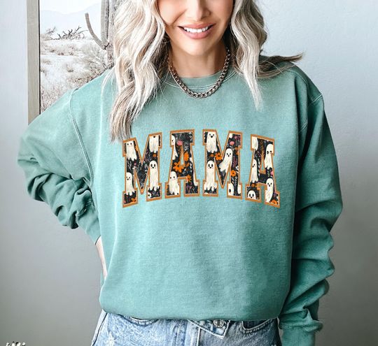 Discover Comfort Colors Spooky Mama Sweatshirt, Halloween Mama Sweatshirt, Floral Ghost Sweatshirt, Ghost Hoodie, Halloween Sweatshirt, Mama Hoodie
