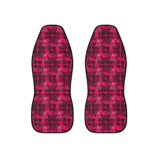 Discover Car Seat Covers Pink ghosts, webs, and bats