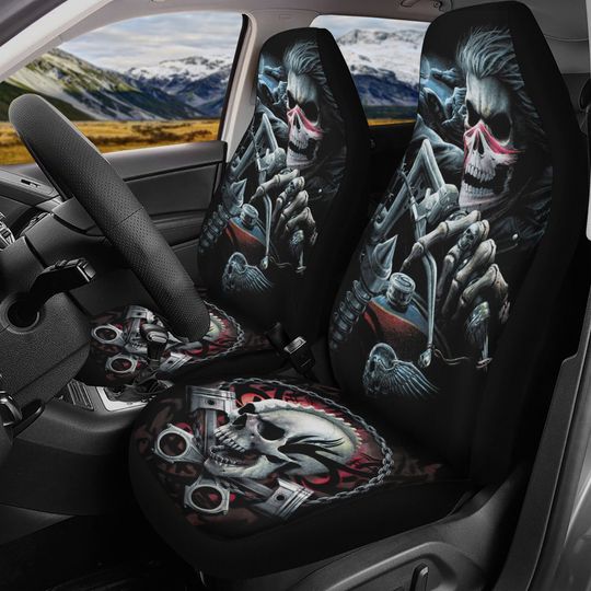 Discover Biker Skull Car Seat Cover car mat Motorcycle skull death car seat cover, biker car seat protector skull mat skeleton car mat seat protector