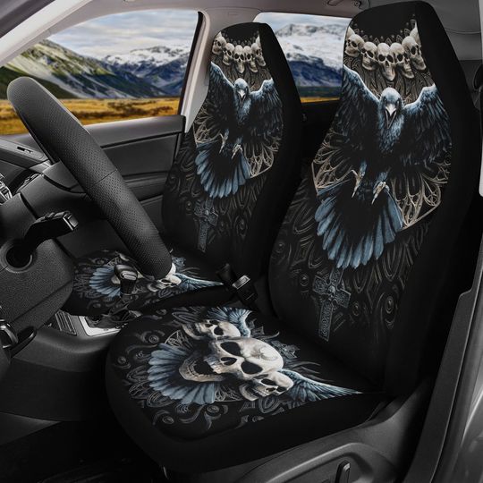 Discover Gothic Skulls bird Car Seat Cover car mat Skeleton death seat cover mat Animal skull car seat protector skull mat skeleton car mat seat tool