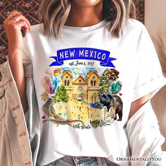 Discover Artistic New Mexico State Themes and Landmarks T-Shirt, Tee for History and Travel Lovers