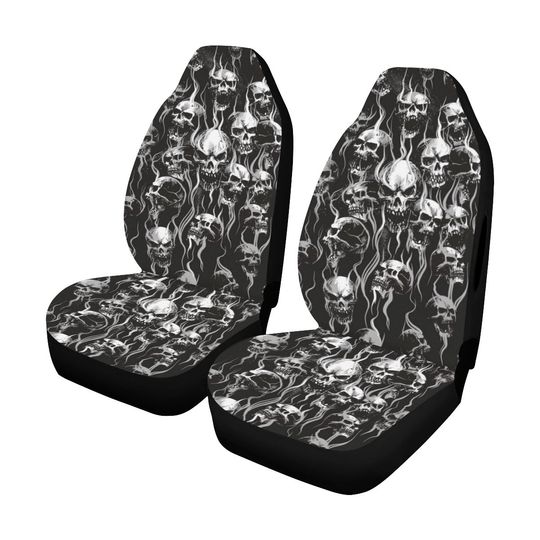 Discover Skull Smoke Car Seat Cover Airbag Compatible(Set of 2)-Skull Car Accessories-Skull Car Seat Cover-