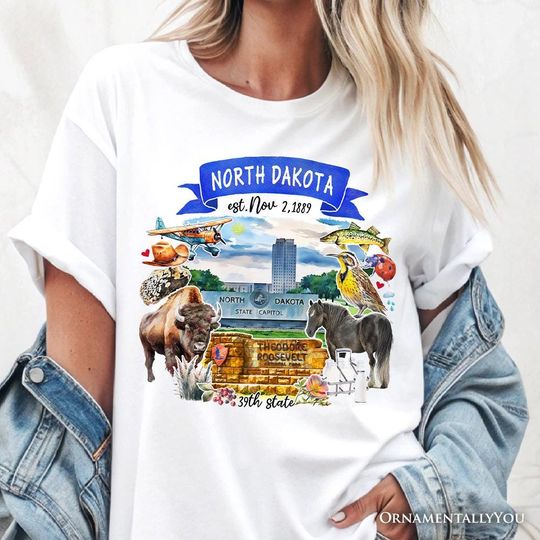 Discover Artistic North Dakota State Themes and Landmarks T-Shirt
