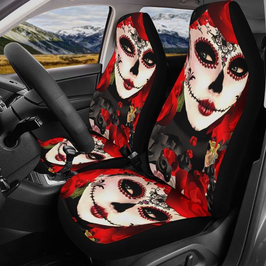 Discover Girl Sugar skull Car Seat Covers car mat flower skull car seat protector Mexican skull girl car mat candy skull car accessories seat cover