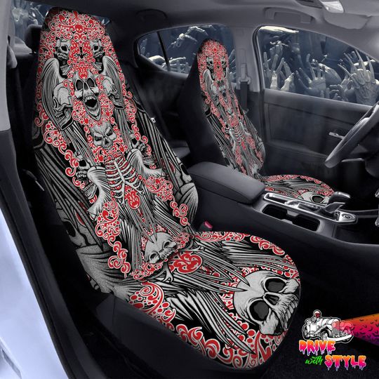 Vintage Skulls and Angel Wings Car Seat Covers: Grunge Gothic Protector