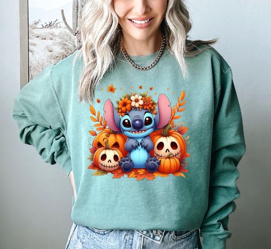 Disney Stitch Halloween Sweatshirt, Stitch Pumpkin Sweatshirt, Disney Stitch Sweatshirt, Floral Stitch Hoodie, Spooky Season