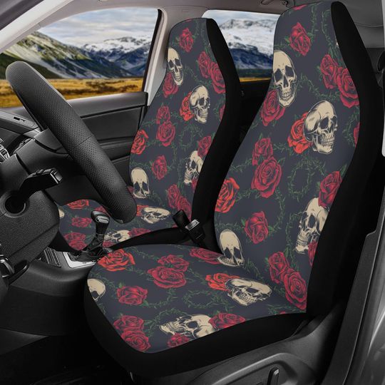 Discover Floral skull Car Seat Cover car mat, Rose skull car seat cover mat Skeleton gothic skull car seat protector covers mat skeleton car mats