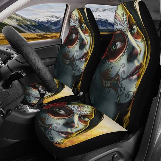 Discover Sugar skull girl car seat cover, Candy skull Car Seat Covers car mat Mexico skull car seat protector candy skull car accessories seat cover