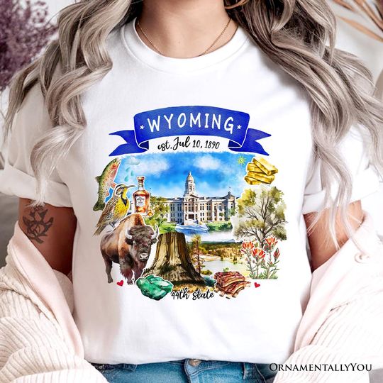 Discover Artistic Wyoming State Themes and Landmarks T-Shirt