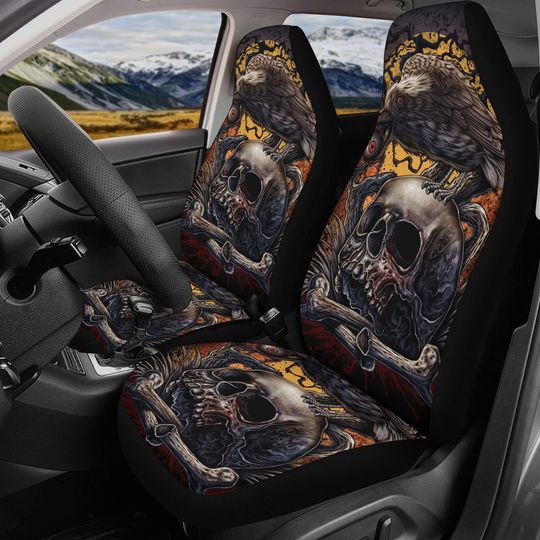 Discover Motorcycle skull car protector horror rug for car flaming skull car mat christmas skull car seat protector motorcycle skull truck seat cover