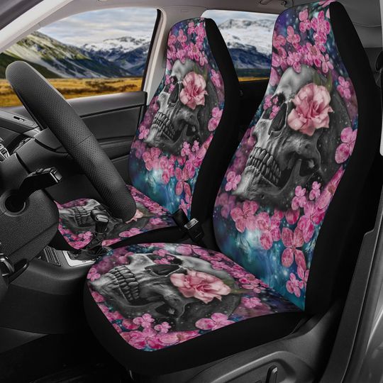 Discover Gothic Skull Seat Cover for car skull mat for car Skeleton skull seat cover mat for car Rose skull car seat cover, skull mat cover for car