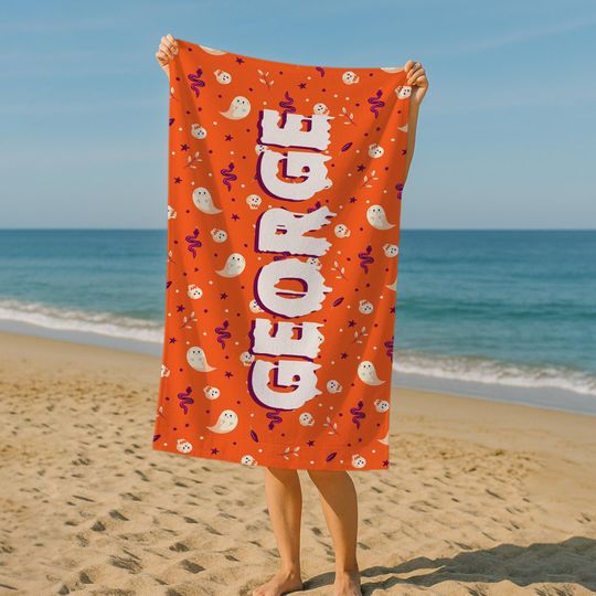Discover Halloween Beach Towel with Custom Name, Trick or Treat Towel, Personalized Halloween Gift