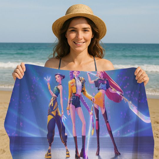 Discover Anime Warrior Girls Beach Towel - Kpop Fantasy Heroine Towel for Women & Teens