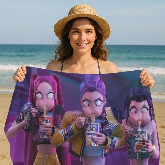 Discover K-Pop Girl Beach Towel, Anime & Ramen Design, Funny Beach Towel
