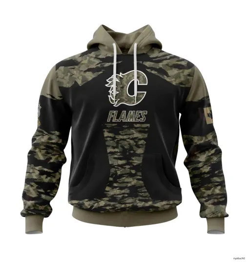 Discover Calgary Flames Hoodie Personalize Military Camo Hockey Team Christmas Gift