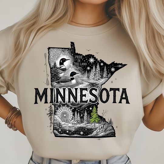 Discover Minnesota Pride PNG, State Winter Forest Design, Loon Bird Frozen Lake Art, Snowy Evergreen Night Scene, Starry Sky Woodland Illustration