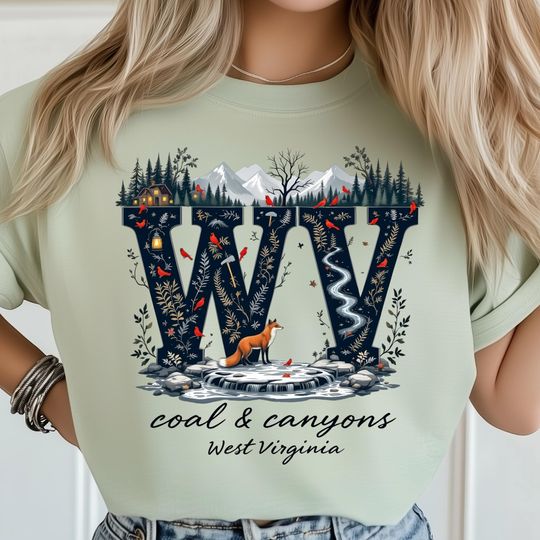 Discover West Virginia State PNG, Mountain Cabin Travel, Red Cardinal Wild Fox Art Print, West Virginia State Sublimation, Nature Landscape Design