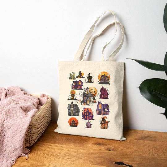 Spooky Halloween Tote Bag, Perfect for Trick-or-Treating, Haunted House Theme, Fall Festivals Everyday Use, Eco-Friendly Shopping Bag