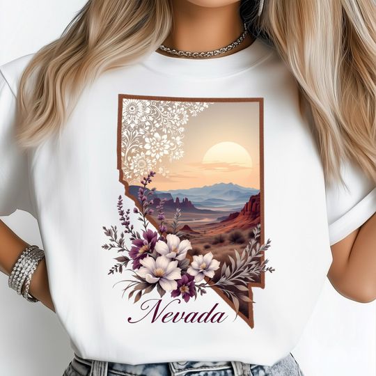 Discover Nevada State  Floral PNG, Scenic Desert Sunset Bloom, Mountain Valley Countryside Art, Nature Travel Poster, USA State Shirt Sublimation