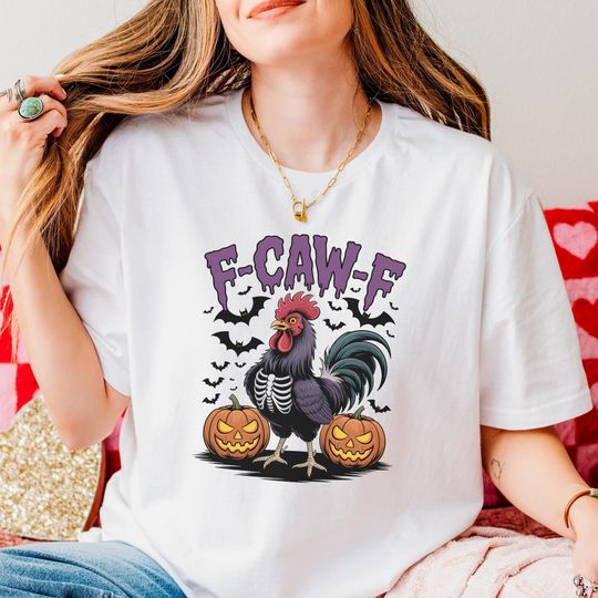 Discover F-Caw-F Rooster T-Shirt  Funny Skeleton Chicken Tee  Spooky Halloween Top