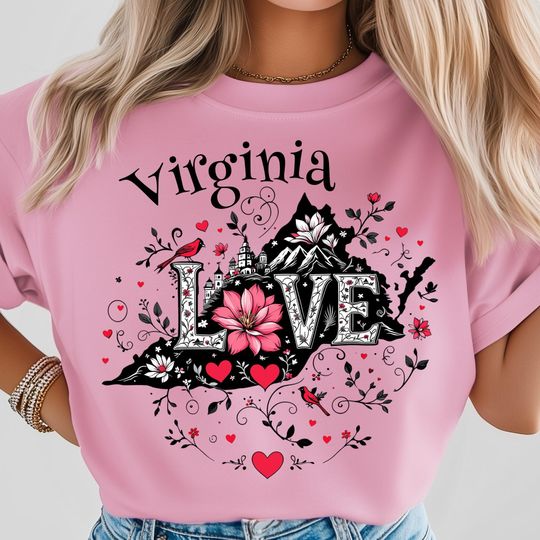 Discover Love Virginia PNG, Floral State Posters, Mountains Art Print, Virginia Pride Png, Countryside Nature, USA State Shirt Design
