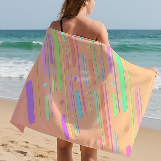 Discover Colorful Striped Beach Towel, Pastel Summer Pool Towel, Cute Girls Bath Towel