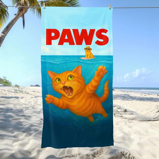 Discover PAWS Cat Beach Towel 35x70 Oversized Kitty Cat Towel Parody Beach Accessories for Adults & Kids