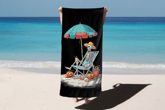 Discover Spooky Skeleton Halloween Beach Towel | Fun Poolside Accessory, Summerween, Beach Days, Halloween Decor, Unique Gift