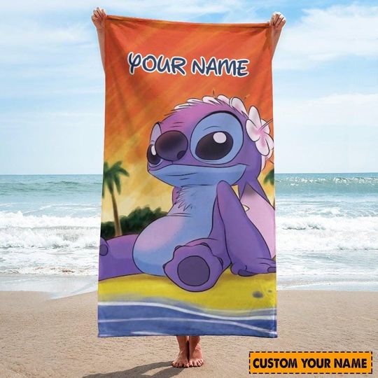 Custom Stitch Bath Towel, Stitch Movie Beach Towel, Disney Bath Towel, Disney Trip Towel, Cartoon Towel For Her, Summer Party Gift