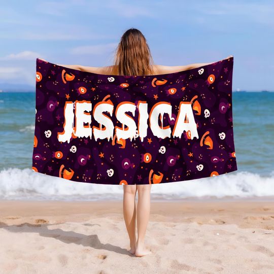 Discover Halloween Towel Gift, Personalized Gift, Halloween Gift Idea, Personalized Towel, Gift For Him, Custom Beach Towel, Pumpkin Design Towel