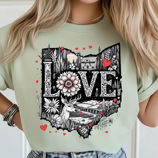 Discover Love Ohio PNG, Floral State Posters, Ohio Map PNG, City Poster Shirt, Ohio State Png Art, Travel Posters, USA State Shirt Design