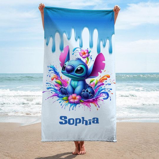 Custom Stitch Bath Towel, Aloha Beach Towel, Disney Cartoon Towel, Vacation Party Gift