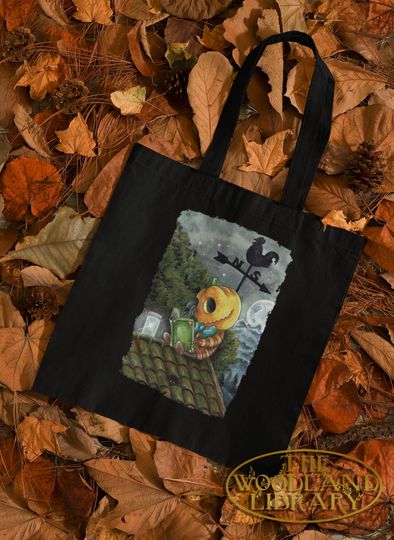 Discover Cute Halloween Book Reader | Black Canvas Tote Bag | Halloween gift | Reusable Cotton Bag | Halloween gift | Must Have for Trick or Treat