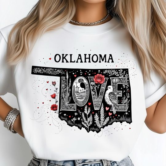 Discover Love Oklahoma PNG, Floral State Posters, Oklahoma City Shirt, State Pride Map Print, Scenic Travel Art, USA State Shirt Design