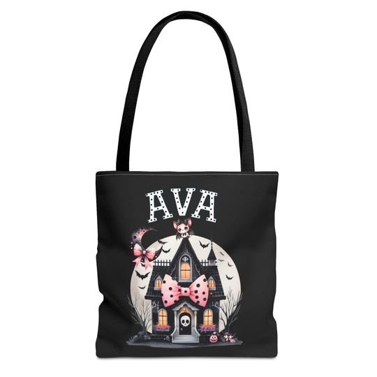 Discover Personalized trick or treat bags, Cute Pinkoween Custom Trick or Treat Tote, Haunted House Custom treat bag, matching girly halloween, name