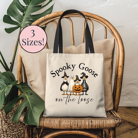 Discover Spooky Goose Halloween Tote Silly Goose Halloween Teacher Durable Tote Fall Vibes Gift for her Cute Halloween Book Bag