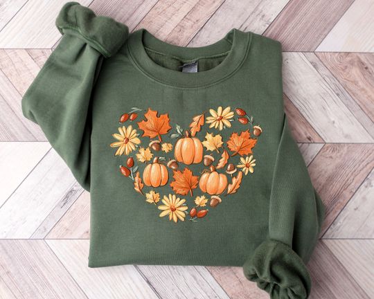 Discover Fall Heart Thanksgiving Sweatshirt, Pumpkin Fall Sweatshirt, Love Thanksgiving Sweater, Love Fall Sweatshirt, Family Thanksgiving Sweatshirt