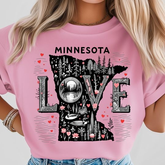 Love Minnesota T-Shirt, State Map Floral, Lake Life Art Print