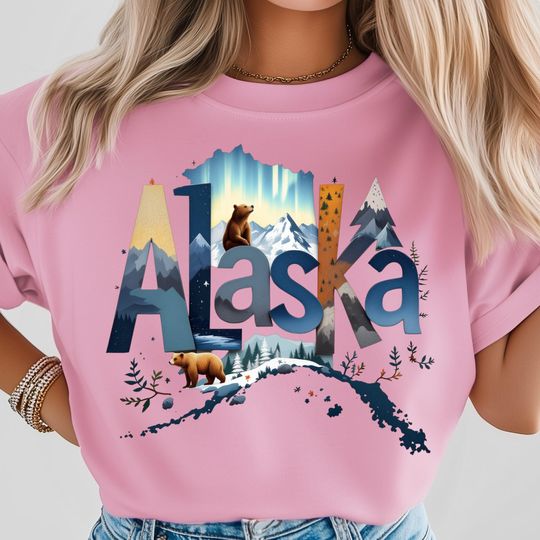 Discover Alaska State  Cruise Png, State Map Poster, Mountain Bear Art, Nature Cruise Shirt, Wilderness Travel Design, Alaska State Sublimation