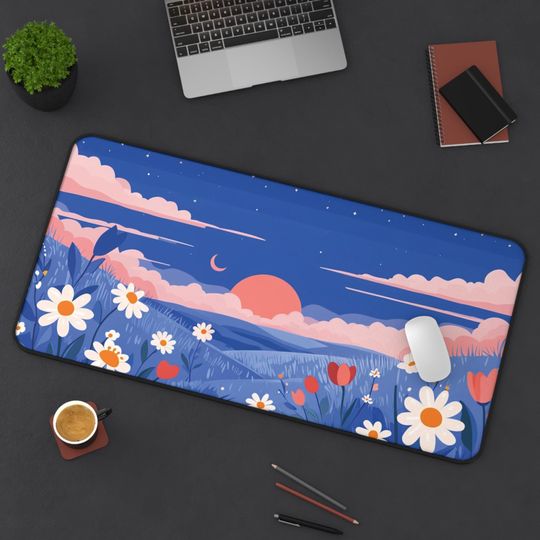 Discover Cartoon Meadow Desk Mat: Whimsical Neoprene Mouse Pad