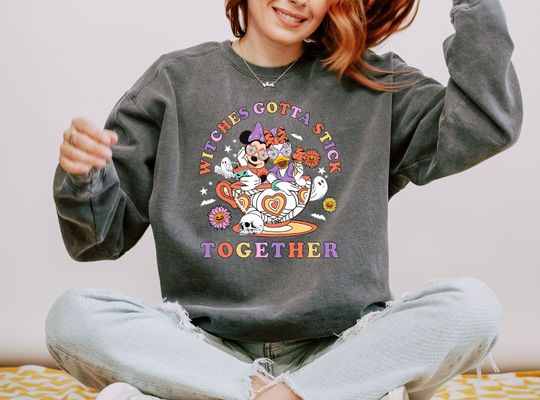 Minnie And Daisy Halloween Sweatshirt, Witches Gotta Stick Together Sweatshirt, Disney Halloween Sweater