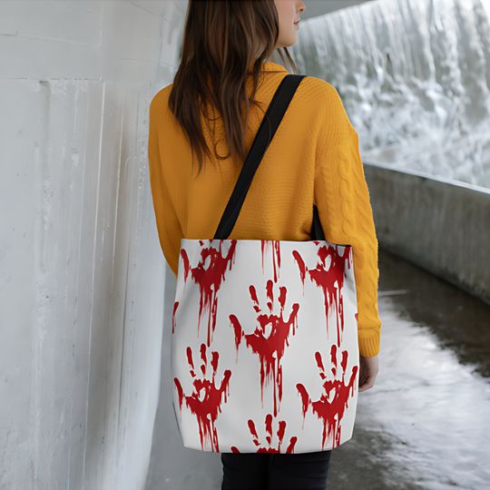 Discover Halloween Handprint Blood Splatter Murder Mystery True Crime Junkie Goth Tote Bag Summerween Shoulder Bag Bag Horror Lover Gift
